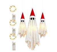 HangingLight Up Ghost with Christmas Hat, 3Pieces Christmas Glowing Decor | Scary Ornaments Ghost Decor for Christmas Party Indoor Outdoor Yard Garden Porch