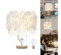 Hangrow Lampada da tavolo con piume, lampade da comodino per camera da letto, decorazione per la casa, paralume in piuma bianca, lampada nuvola, regalo di San Valentino contiene lampadina E27
