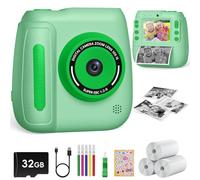 Hangrui Macchina Fotografica Bambini Istantanea, 2,4 Pollici 1080P Fotocamera Digitale Bambini con 32GB Scheda & Papier Photo, Videocamera Fotocamera Digitali per Ragazze Ragazzi da 3-9 Anni-Verde
