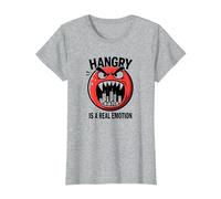 Hangry è Una Vera emozione: Divertente Mostro dell'umore del Cibo Maglietta, Donna, Grigio Melange, XS