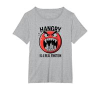 Hangry è Una Vera emozione: Divertente Mostro dell'umore del Cibo Maglietta, Donna Plus-Size, Grigio Melange, 1X