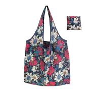 Hangsu Borsa per la spesa pieghevole, elegante e pratica, leggera, grande, pieghevole, per donne e uomini, riutilizzabile, Fiore blu navy., One Size