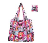 Hangsu Borsa per la spesa pieghevole, elegante e pratica, leggera, grande, pieghevole, per donne e uomini, riutilizzabile, Cane dei cartoni animati., One Size