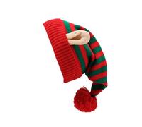 Hangsu Caldo berretto invernale natalizio a righe con decorazione a sfera per orecchie per feste al chiuso, A, Taglia unica