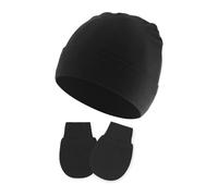 Hangsu Cappello antivento per neonati in tinta unita con guanti antigraffio abbinati per ragazzi e ragazze, guanti neutri, Nero , Taglia unica