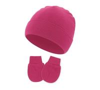 Hangsu Cappello antivento per neonati in tinta unita con guanti antigraffio abbinati per ragazzi e ragazze, guanti neutri, Pitaya, Taglia unica