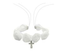 Hangsu Collana con rosa bianca con ciondolo a forma di croce regolabile in pizzo, accessorio per il collo per ragazze Bubble Rose