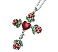 Hangsu Collana gotica medievale con crocifisso rosa e ciondolo a forma di cuore, elegante stile vittoriano, in lega d'argento, gioiello di ispirazione storica