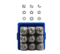 Hangsu Set di 9 timbri in metallo a tema sole e stella, 3 mm, strumento per timbratura in metallo per timbratura in pelle e legno