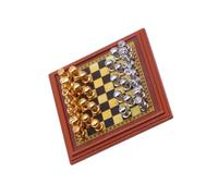 Hangsu Set di scacchi in miniatura per case delle bambole accessori e display da tavolo con tavola in metallo e pezzi scacchiera artistica in metallo per collezionista