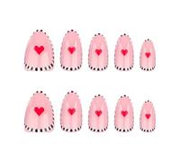 Hangsu Set di unghie a pressione per unghie, per manicure e nail art, con stampa a forma di cuore per San Valentino, per un look elegante