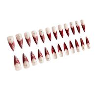Hangsu Unghie finte, 24 unghie natalizie a pressione, corte, quadrate, glitterate, copertura completa, unghie adesive in acrilico
