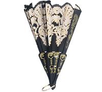 Hangsu Ventaglio a forma di fiore pieghevole in seta spagnola nera, design unico e pratico