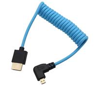 HangTon Micro HDMI a HDMI ProRes RAW 4K 8K 60fps Cavo a spirale intrecciato blu per Sony ZVE-10 A7C Canon R5 R6 MKII Lumix Fotocamera SmallHD ATOMOS Ninja V Monitor, 90 Gradi Tipo D