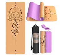 Haninj Tappetino da Yoga in Sughero Antiscivolo - Materassino Fitness per Sport Pilates Ginnastica183X61Cm con Tracolla e sacca,per Casa, Pilates, Aerobica, Palestra E Allenamento-violette-lotus