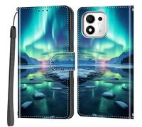 Haninsuze Custodia per Honor 600 Smart, Arctic | Pelle PU, 3 porta carte, portafoglio libro flip, Folio Stand View, magnetico, multi-pattern cover, cordino