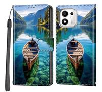 Haninsuze Custodia per Honor 600 Smart, Barca | Pelle PU, 3 porta carte, portafoglio libro flip, Folio Stand View, magnetico, multi-pattern cover, cordino