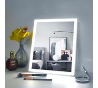 Haniyoo Specchio da trucco con illuminazione a 3 colori, 30 x 25 cm, con controllo touch, girevole a 360°, con luminosità regolabile, specchio da tavolo con illuminazione, bianco