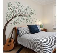 Hanjiajia Decalcomanie murali giganti con albero verde 3D foglie volanti adesivi da parete fai da te rimovibili grandi rami di albero verde foresta, foto di famiglia, carta da parati per la casa per