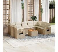 HANJIEFACAI 10-Piece Garden Sofa Set with Beige Cushions in Polyrattan, Outdoor Patio Furniture for Terrace, Weather Resistant Rattan PE Material with Foldable Table and Modular Design