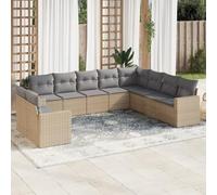 HANJIEFACAI 10-Piece Garden Sofa Set with Beige Cushions in Polyrattan, Outdoor Patio Furniture with Storage, Weather Resistant Rattan PE for Terrace, Backyard, Poolside