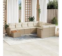 HANJIEFACAI 10-Piece Outdoor Garden Sofa Set with Beige Cushions, PE Rattan Patio Furniture Set for Terrace, Balcony, Backyard, Weather Resistant Modular Sectional Seating Group with Coffee Table