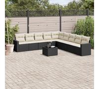 HANJIEFACAI 10-Piece Outdoor Garden Sofa Set with Cushions in Black Polyrattan, Weather Resistant Patio Furniture for Terrace, Backyard, Includes Storage Seats and Glass Table