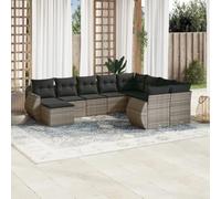 HANJIEFACAI 10 Piece Outdoor Garden Sofa Set with Gray Cushions in PE Rattan, Modular Patio Furniture for Terrace, Backyard with Tempered Glass Table and Washable Covers