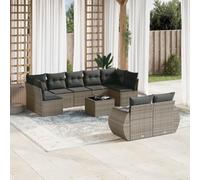 HANJIEFACAI 10-Piece Outdoor Garden Sofa Set with Gray Cushions in PE Rattan, Modular Patio Furniture for Terrace, Backyard, Weather Resistant Poly Rattan Lounge Set with Glass Table