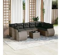HANJIEFACAI 10-Piece Outdoor Garden Sofa Set with Gray Cushions in PE Rattan, Modular Patio Furniture for Terrace, Backyard, Includes Glass Table and Comfortable Seating