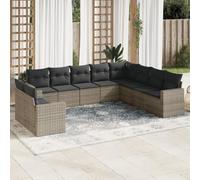 HANJIEFACAI 10-Piece Outdoor Garden Sofa Set with Gray Cushions, Waterproof PE Rattan Patio Furniture for Terrace, Balcony, Backyard, Modular Design with Storage Space
