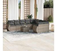 HANJIEFACAI 10-Piece Outdoor Garden Sofa Set with Light Gray Cushions, Poly Rattan Patio Furniture for Terrace, Weather Resistant Modular Sectional with Glass Table