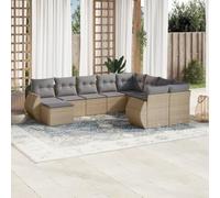 HANJIEFACAI 10 Piece Outdoor Patio Furniture Set with Beige Cushions, PE Rattan Garden Sofa Set for Terrace, Weather Resistant Modular Sectional with Glass Table