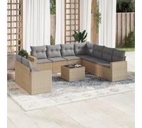 HANJIEFACAI 10 Piece Outdoor Patio Furniture Set with Beige Cushions, PE Rattan Garden Sofa with Storage, Modular Sectional Conversation Set for Terrace Backyard Poolside