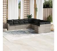 HANJIEFACAI 10 Piece Outdoor Patio Furniture Set with Light Gray Cushions, Modular Garden Sofa with Waterproof Storage, PE Rattan Sectional Conversation Set for Terrace Backyard
