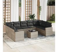 HANJIEFACAI 10 Piece Outdoor Patio Furniture Set with Light Gray Cushions PE Rattan Sofa Sectional Conversation Set for Garden Terrace Backyard with Storage Coffee Table Weather Resistant