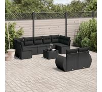 HANJIEFACAI 10 Piece Outdoor Rattan Sofa Set with Cushions Black Garden Furniture for Patio Terrace Backyard Seating Group Includes Glass Table Modular Design Weather Resistant