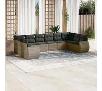 HANJIEFACAI 10 Pieces Outdoor Garden Sofa Set with Cushions, Modular Poly Rattan Furniture for Patio Terrace, Weather Resistant Gray Sectional Seating Group with Removable Washable Covers
