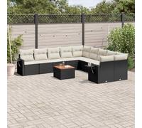 HANJIEFACAI 11 Piece Garden Sofa Set with Cushions Black Polyrattan Outdoor Patio Furniture for Terrace Backyard Relaxation Comfortable Seating Modular Design