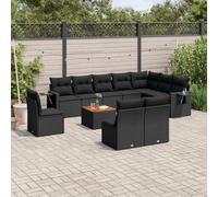 HANJIEFACAI 11 Piece Garden Sofa Set with Cushions in Black Polyrattan Outdoor Patio Furniture for Terrace Backyard Modern Modular Seating Group with Coffee Table