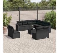 HANJIEFACAI 12-Piece Outdoor Garden Sofa Set with Black Cushions in Polyrattan, Weather-Resistant Patio Furniture for Terrace, Backyard, Poolside with Storage & Glass Table