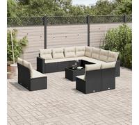 HANJIEFACAI 12 Pieces Outdoor Garden Rattan Sofa Set with Black Cushions Waterproof Storage Patio Furniture for Terrace Backyard Lounge Conversation Seating