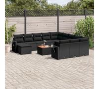 HANJIEFACAI 13 Piece Outdoor Garden Sofa Set with Cushions in Black Polyrattan, Modular Patio Furniture for Terrace, Weather Resistant Rattan PE with Foldable Table and Washable Covers