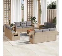 HANJIEFACAI 13 Piece Outdoor Patio Furniture Set with Beige Cushions, PE Rattan Garden Sofa Set with Foldable Table, Weather Resistant Modular Sectional for Terrace, Backyard, Poolside