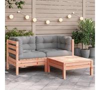 HANJIEFACAI 2 Seater Garden Sofa Set with Cushions and Ottoman, Outdoor Patio Furniture, Douglas Fir Wood Lounge Set for Terrace, Balcony, Backyard Relaxation