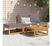 HANJIEFACAI 4-Piece Acacia Wood Patio Furniture Set with Cushions, Outdoor Garden Sofa with Table and Ottoman, Weather Resistant Wooden Lounge Set for Terrace, Balcony