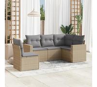 HANJIEFACAI 5-Piece Outdoor Garden Sofa Set with Beige Cushions, Waterproof PE Rattan Patio Furniture for Terrace Backyard, Modular Seating Group with Storage and Thick Comfortable Pillows