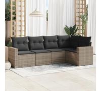 HANJIEFACAI 5-Piece Outdoor Garden Sofa Set with Gray Cushions in Polyrattan, Weather-Resistant Patio Furniture for Terrace, Backyard, Poolside with Storage Space and Modular Design