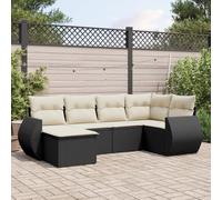 HANJIEFACAI 6-Piece Outdoor Patio Furniture Set PE Rattan Sofa with Cushions Black Garden Conversation Set for Terrace Backyard Relaxation Comfortable Seating