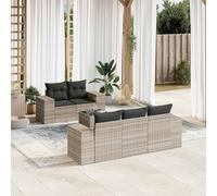 HANJIEFACAI 6 Piece Outdoor Patio Furniture Set with Cushions Light Gray PE Rattan Sofa Sectional Conversation Set for Garden Terrace Backyard
